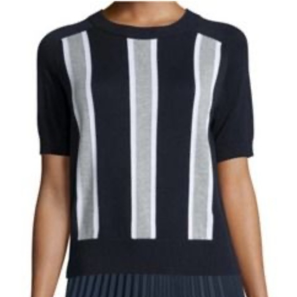 Michael Kors cotton blend short sleeve sweater vertical stripes navy gray XL